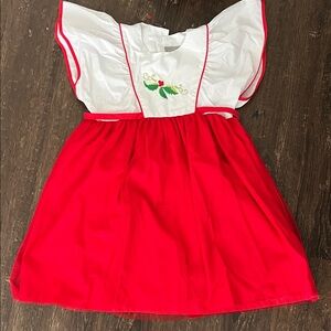 Kids Red and White Holiday Dress with Tulle Overlay
